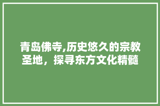 青岛佛寺,历史悠久的宗教圣地，探寻东方文化精髓