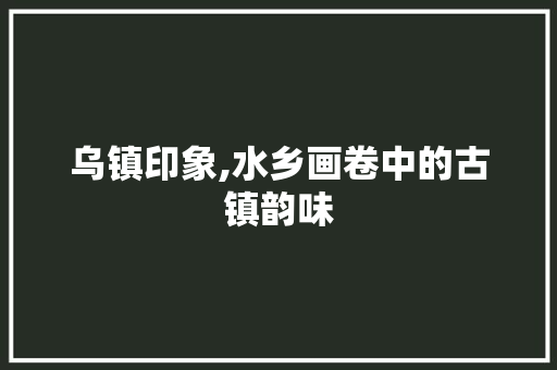 乌镇印象,水乡画卷中的古镇韵味