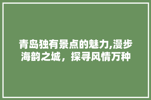 青岛独有景点的魅力,漫步海韵之城，探寻风情万种