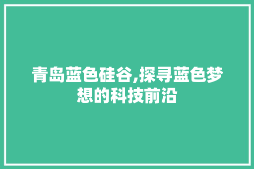 青岛蓝色硅谷,探寻蓝色梦想的科技前沿