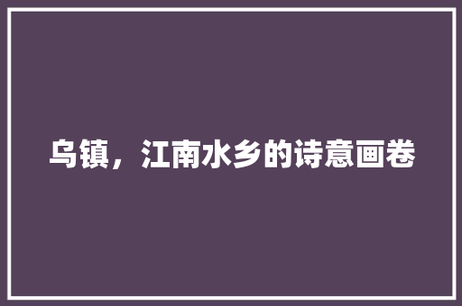 乌镇，江南水乡的诗意画卷