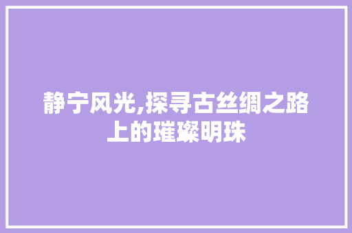 静宁风光,探寻古丝绸之路上的璀璨明珠