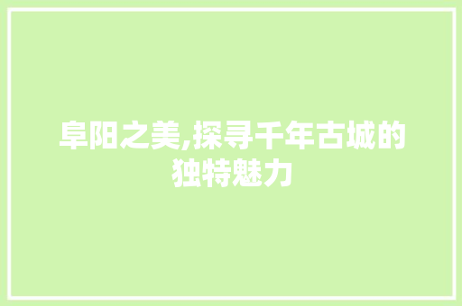 阜阳之美,探寻千年古城的独特魅力