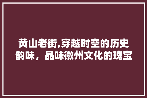 黄山老街,穿越时空的历史韵味，品味徽州文化的瑰宝