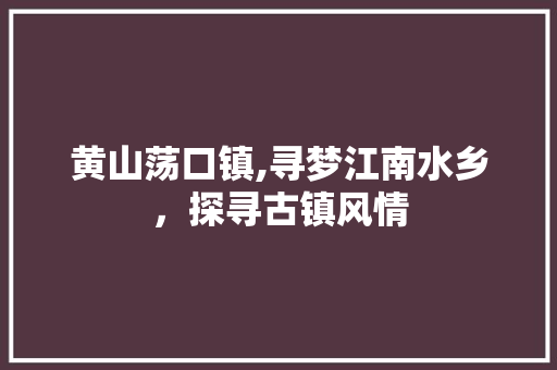 黄山荡口镇,寻梦江南水乡，探寻古镇风情