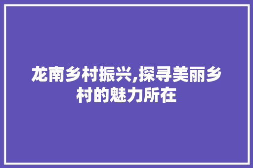 龙南乡村振兴,探寻美丽乡村的魅力所在