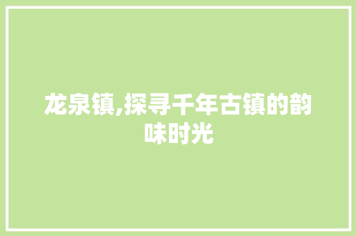 龙泉镇,探寻千年古镇的韵味时光