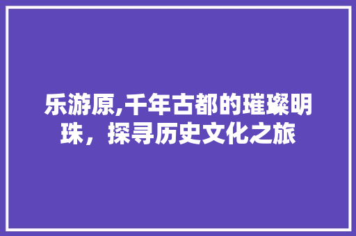 乐游原,千年古都的璀璨明珠，探寻历史文化之旅