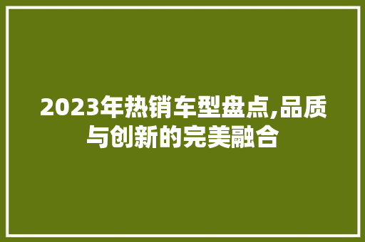 2023年热销车型盘点,品质与创新的完美融合