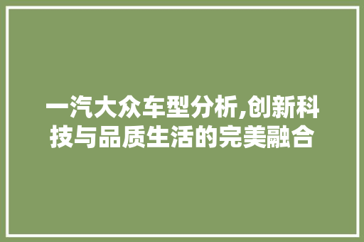 一汽大众车型分析,创新科技与品质生活的完美融合