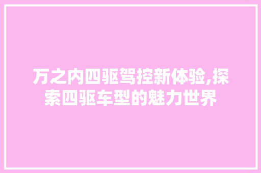 万之内四驱驾控新体验,探索四驱车型的魅力世界