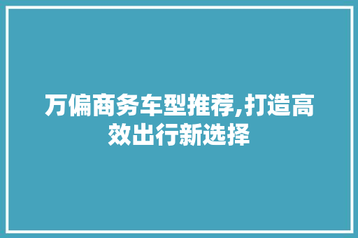 万偏商务车型推荐,打造高效出行新选择