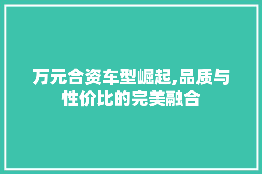 万元合资车型崛起,品质与性价比的完美融合