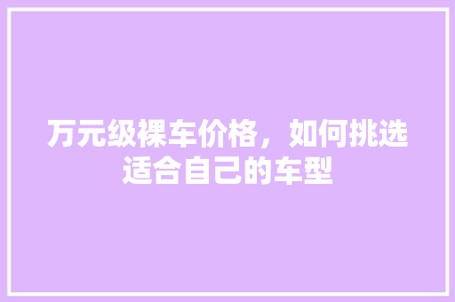 万元级裸车价格，如何挑选适合自己的车型