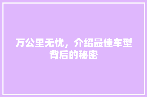 万公里无忧，介绍最佳车型背后的秘密