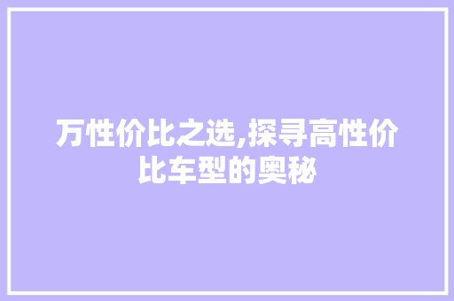 万性价比之选,探寻高性价比车型的奥秘