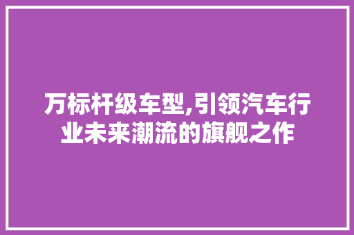 万标杆级车型,引领汽车行业未来潮流的旗舰之作