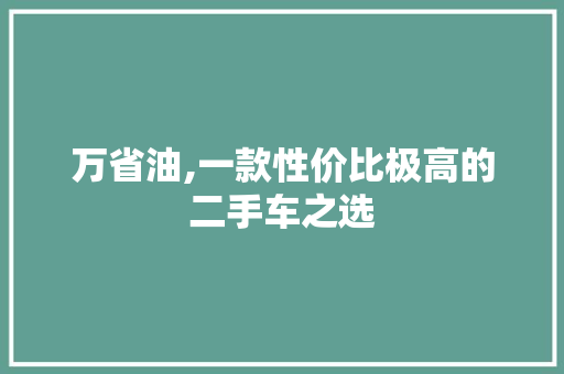 万省油,一款性价比极高的二手车之选