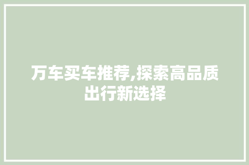 万车买车推荐,探索高品质出行新选择