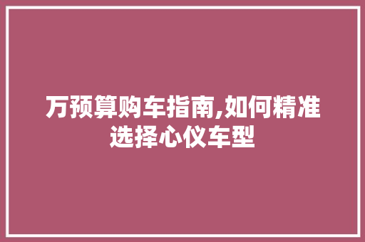 万预算购车指南,如何精准选择心仪车型