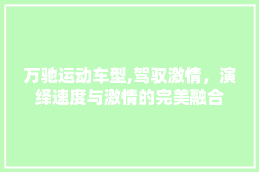 万驰运动车型,驾驭激情，演绎速度与激情的完美融合