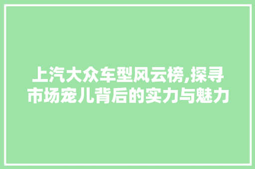 上汽大众车型风云榜,探寻市场宠儿背后的实力与魅力