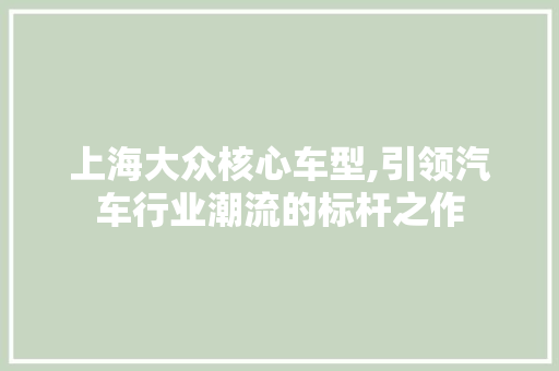 上海大众核心车型,引领汽车行业潮流的标杆之作