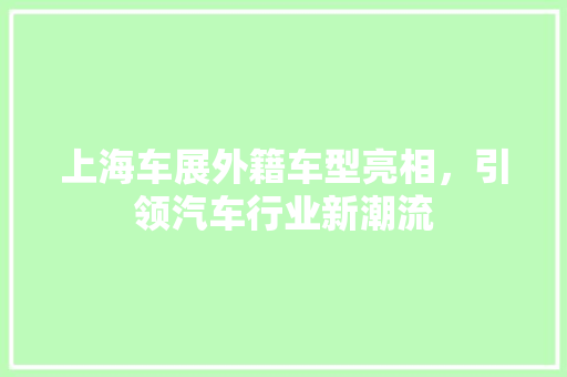 上海车展外籍车型亮相，引领汽车行业新潮流