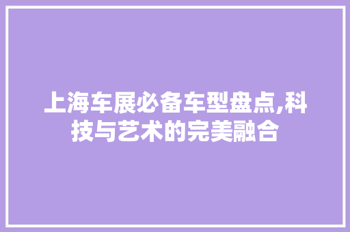 上海车展必备车型盘点,科技与艺术的完美融合