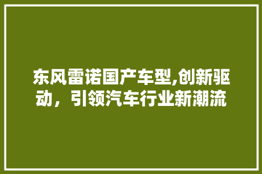 东风雷诺国产车型,创新驱动，引领汽车行业新潮流