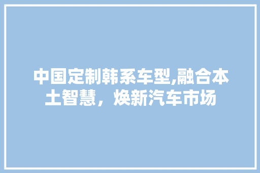 中国定制韩系车型,融合本土智慧，焕新汽车市场