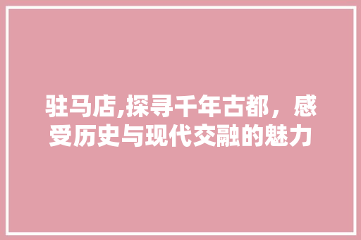 驻马店,探寻千年古都，感受历史与现代交融的魅力