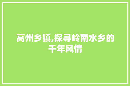 高州乡镇,探寻岭南水乡的千年风情