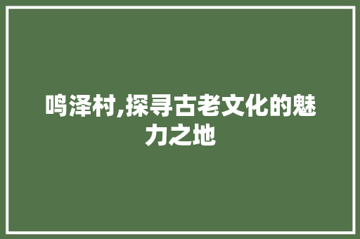 鸣泽村,探寻古老文化的魅力之地