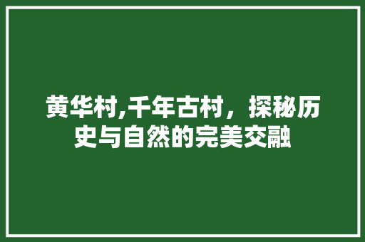 黄华村,千年古村，探秘历史与自然的完美交融