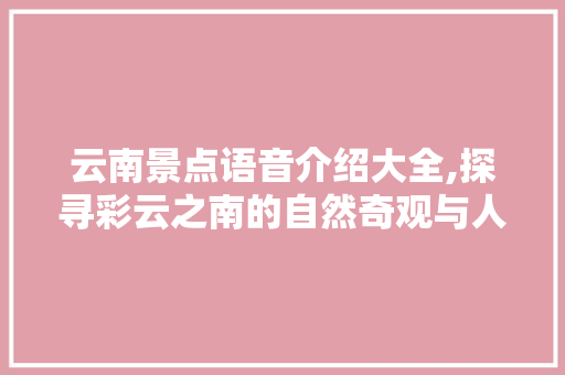 云南景点语音介绍大全,探寻彩云之南的自然奇观与人文风情