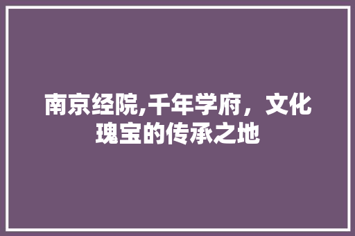 南京经院,千年学府，文化瑰宝的传承之地