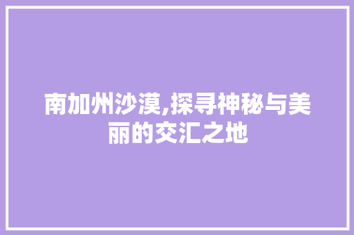 南加州沙漠,探寻神秘与美丽的交汇之地