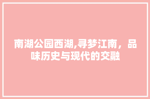 南湖公园西湖,寻梦江南，品味历史与现代的交融