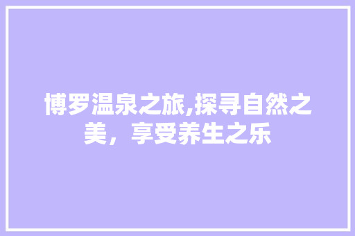 博罗温泉之旅,探寻自然之美，享受养生之乐