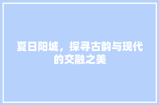 夏日阳城，探寻古韵与现代的交融之美