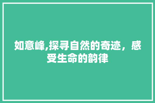 如意峰,探寻自然的奇迹，感受生命的韵律