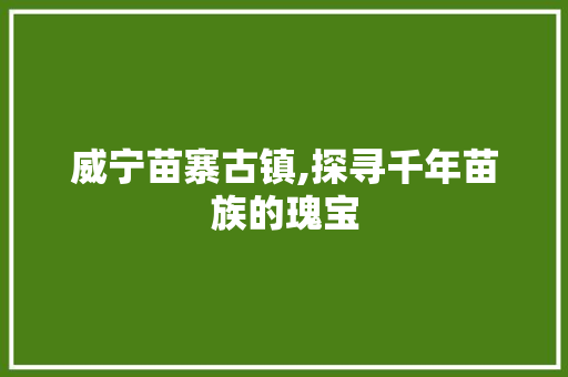 威宁苗寨古镇,探寻千年苗族的瑰宝