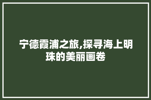 宁德霞浦之旅,探寻海上明珠的美丽画卷