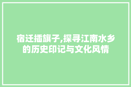 宿迁插旗子,探寻江南水乡的历史印记与文化风情