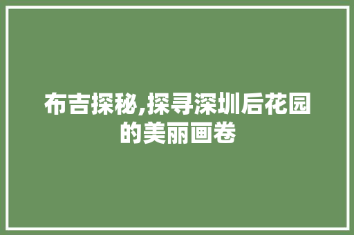 布吉探秘,探寻深圳后花园的美丽画卷