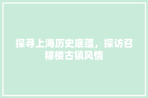 探寻上海历史底蕴，探访召稼楼古镇风情