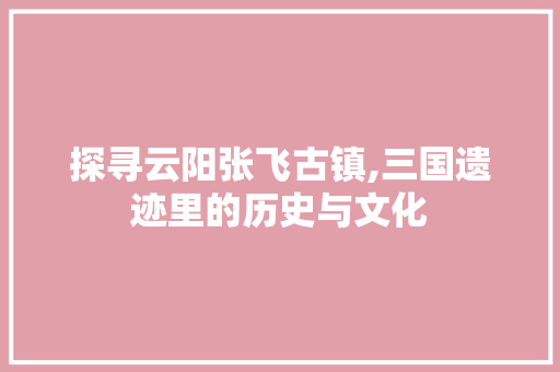 探寻云阳张飞古镇,三国遗迹里的历史与文化