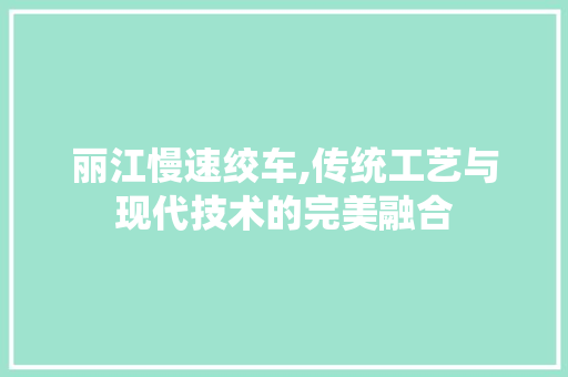 丽江慢速绞车,传统工艺与现代技术的完美融合