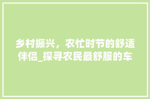 乡村振兴，农忙时节的舒适伴侣_探寻农民最舒服的车型